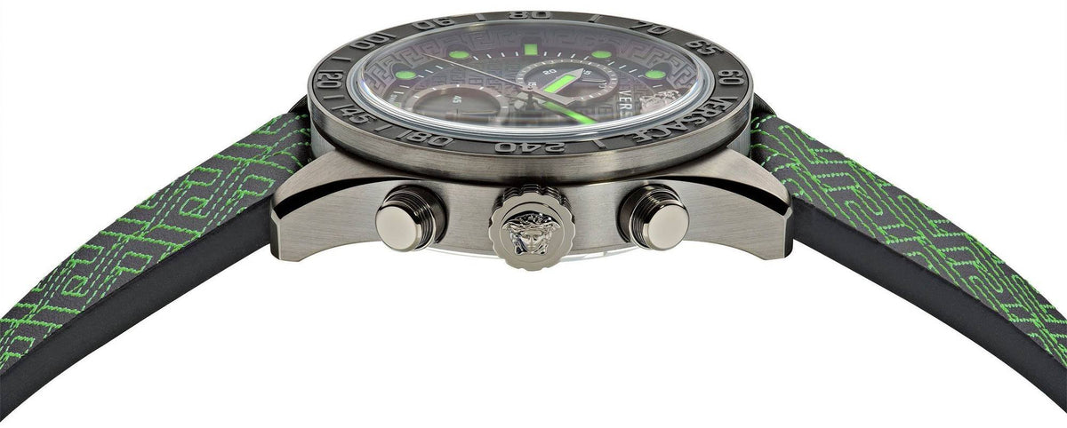 Versace Herren Armbanduhr 43 mm Armband Lederarmband schwarz GRECA DOME CHRONO VE6K00123
