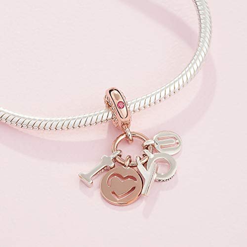 PANDORA I Love You Buchstaben Charm-Anhänger mit Sterling-Silber und 14 Karat rosévergoldete Metalllegierung und Cubic Zirkonia Steinen Moments Collection