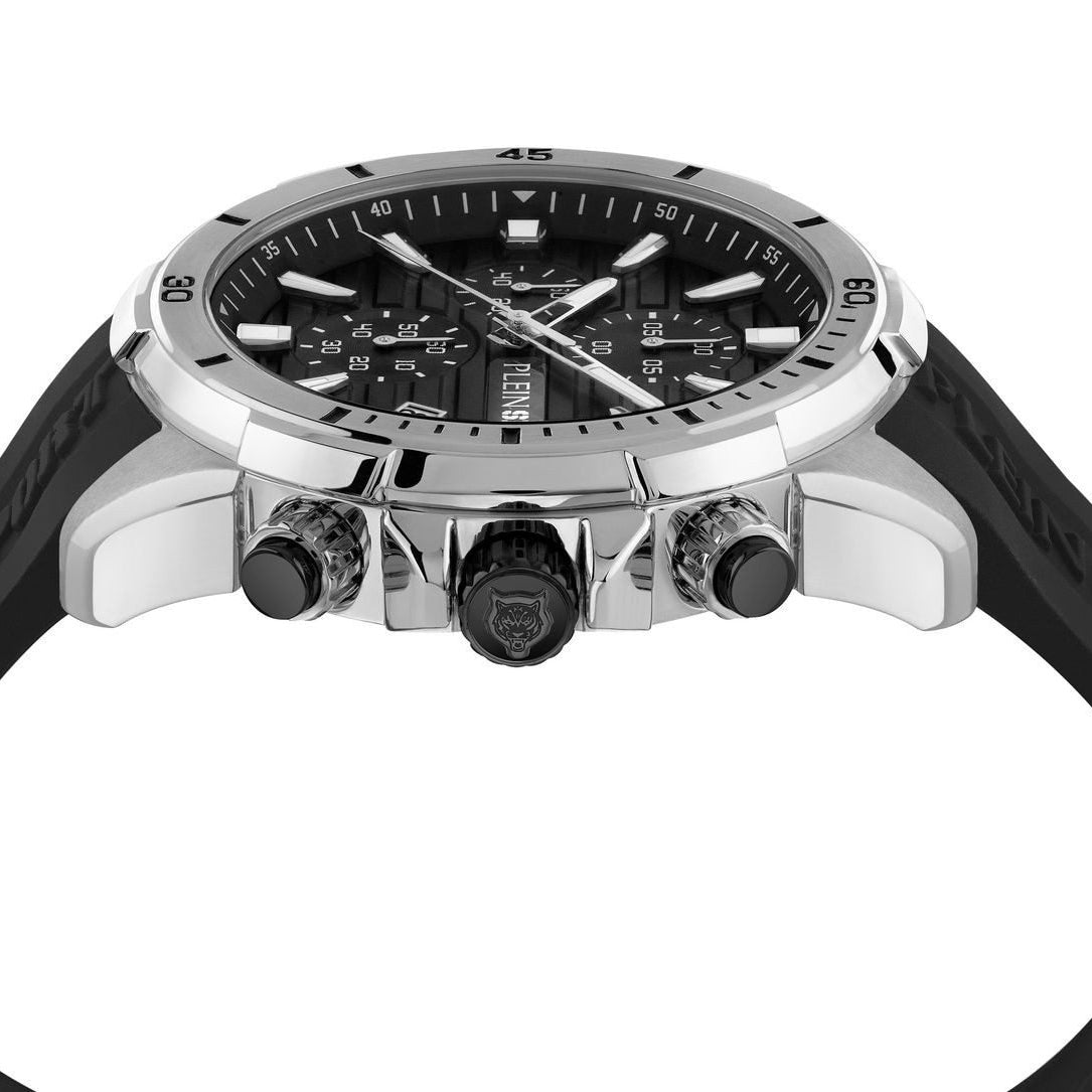Plein Sport Herren Chronograph IMPACT PSBEA0124 Silber Schwarz Silikon 46 mm
