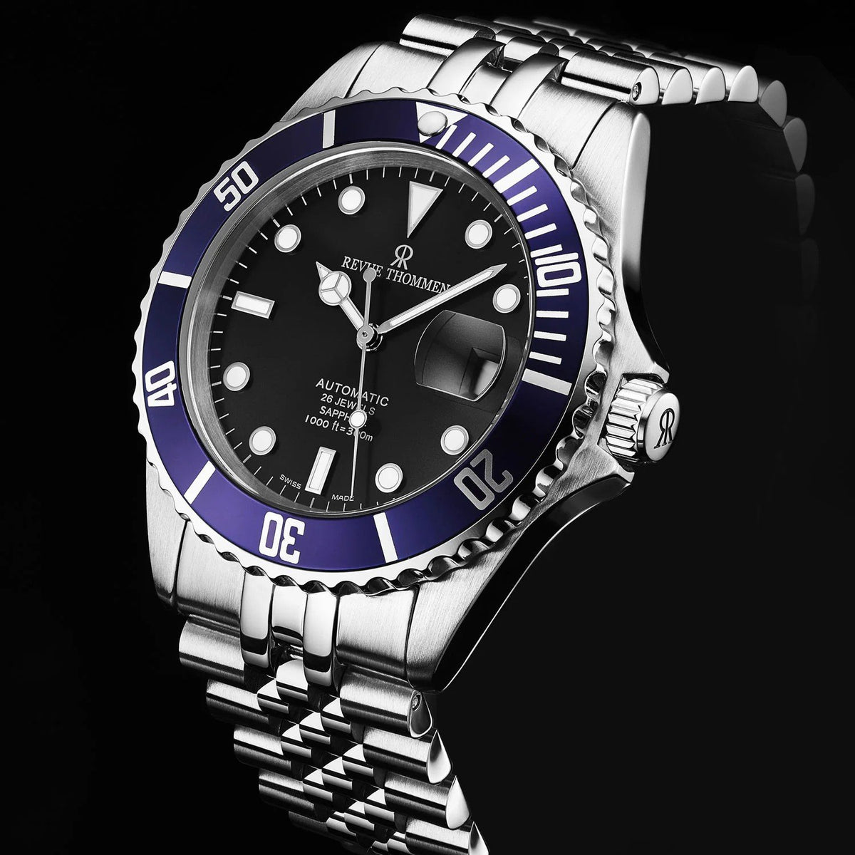 Revue Thommen Herren Schweizer Armbanduhg Taucheruhr Schwarzes Zifferblatt, Edelstahlarmband, Automatikwerk, Diver 17571.2235