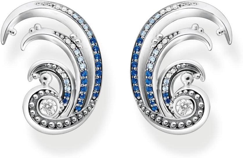 THOMAS SABO Ohrclip Welle mit blauen Steinen 925 Sterlingsilber, Geschwärzt