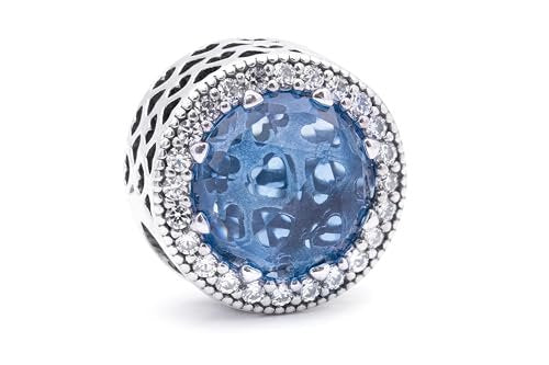 PANDORA Damen-Charm Himmelblauer Strahlenkranz der Herzen 925 Silber Kristall blau Brillantschliff - 791725NBS