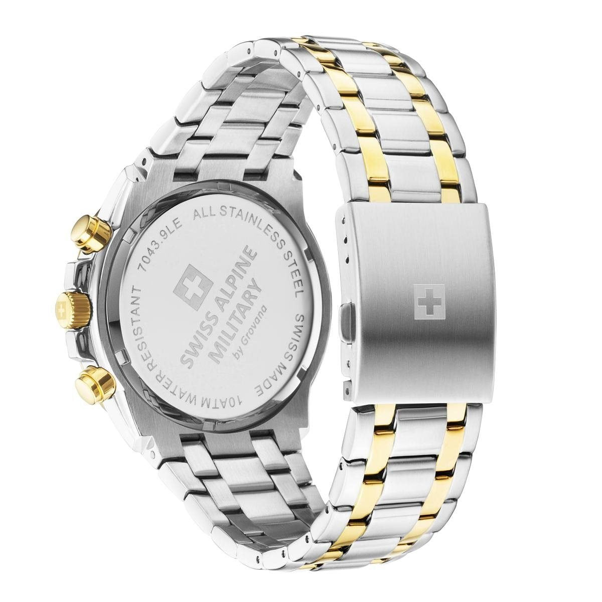 Swiss Alpine Military Herren Armbanduhr Chronograph bicolor Edelstahlarmband 46 mm 7043.9147