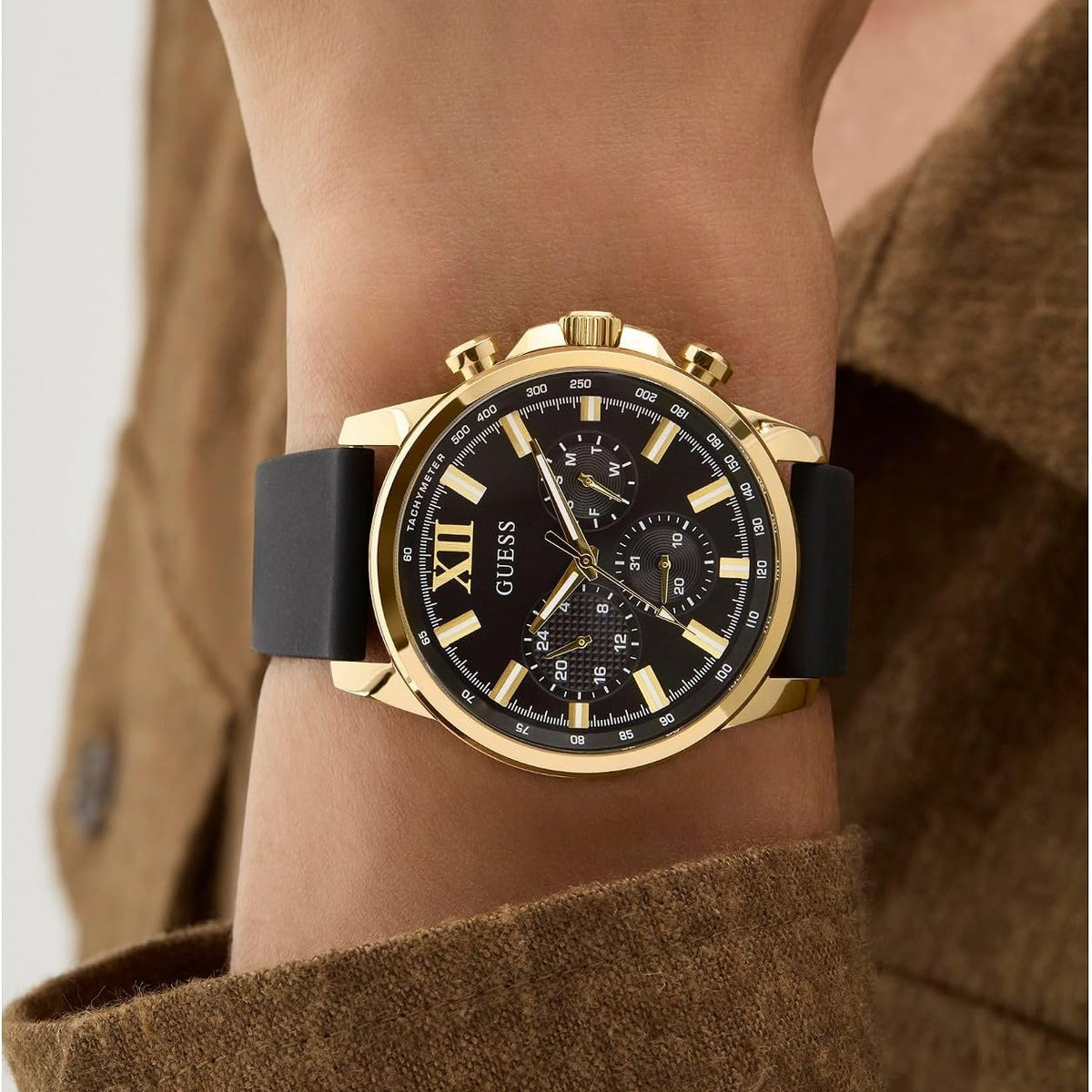 Guess Armbanduhr Herren Walker Multifunktion Gold Schwarz GW0913G2