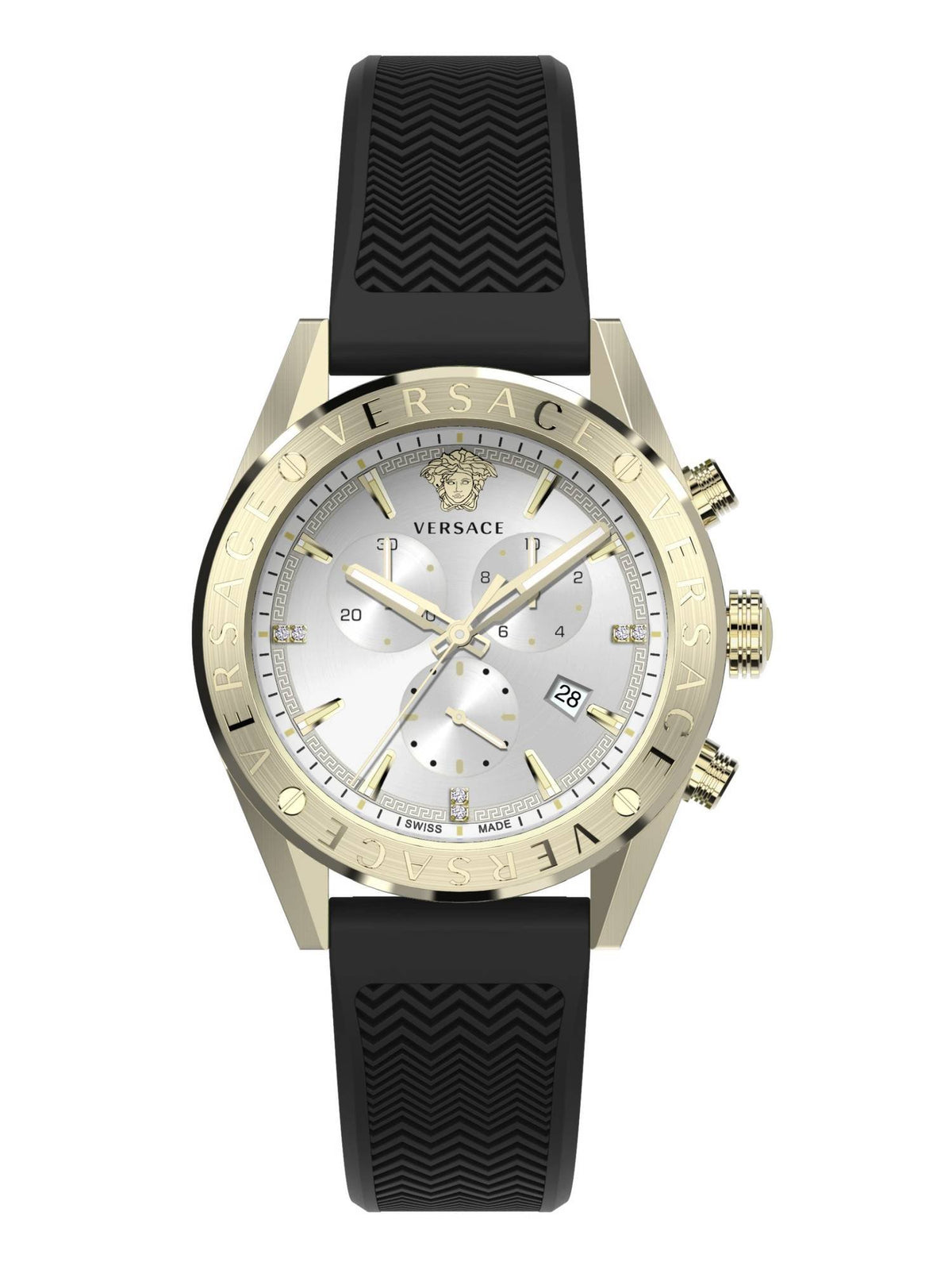 Versace Herren Armbanduhr V-Chrono 45 mm Chronograph, Datumsfenster Armband Silikon VEHB00919