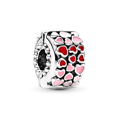 PANDORA Rotes und rosafarbenes Herz Charm Sterling-Silber 10,8 x 10,8 x 6,6 mm (T/H/B)
