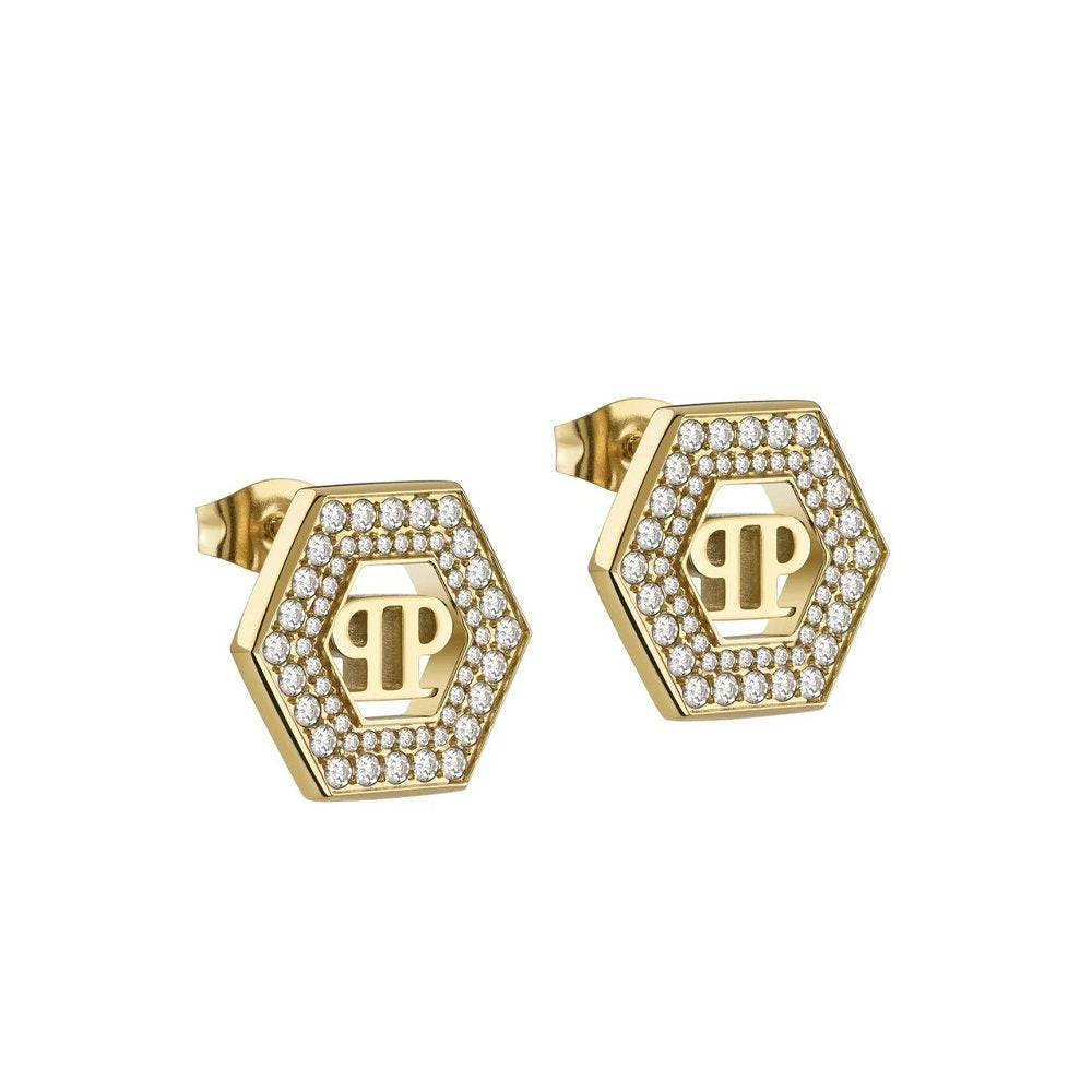 Philipp Plein Damen Ohrringe Ohrstecker PLEIN LEGACY Goldfarben, Weiß PJREA13EU