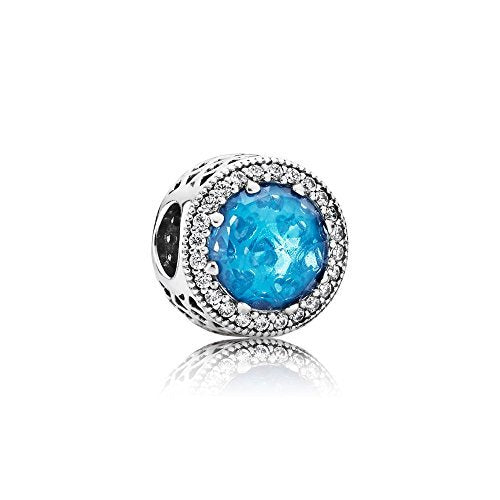 PANDORA Damen-Charm Himmelblauer Strahlenkranz der Herzen 925 Silber Kristall blau Brillantschliff - 791725NBS