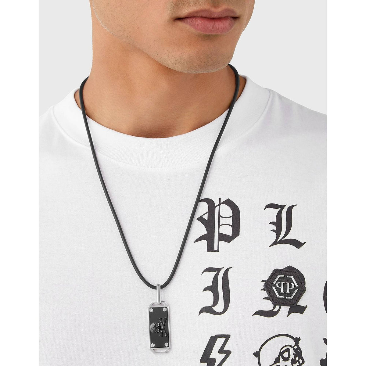 Philipp Plein Kette Herren $Kull Bones Schwarz Edelstahl & Silikon PJWEA05NU