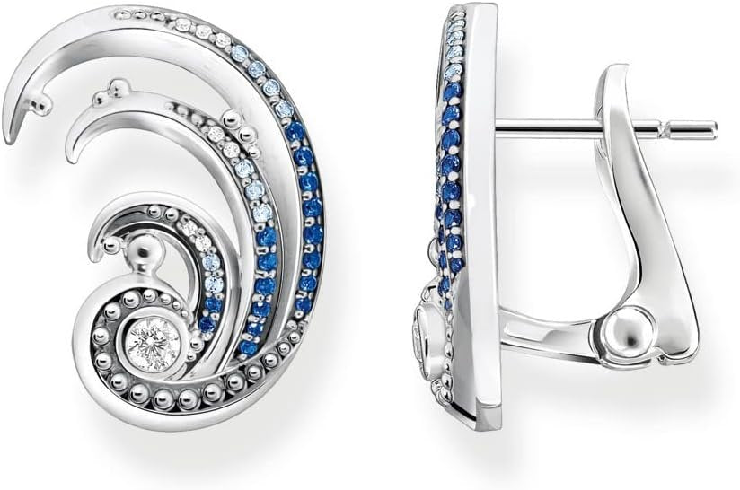 THOMAS SABO Ohrclip Welle mit blauen Steinen 925 Sterlingsilber, Geschwärzt