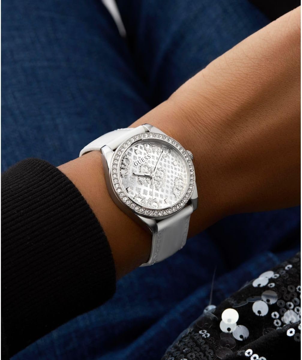 Guess Armbanduhr Damen Guess Ladies White Silver Tone Analog Watch GW0989L1 Silber Weiß GW0989L1