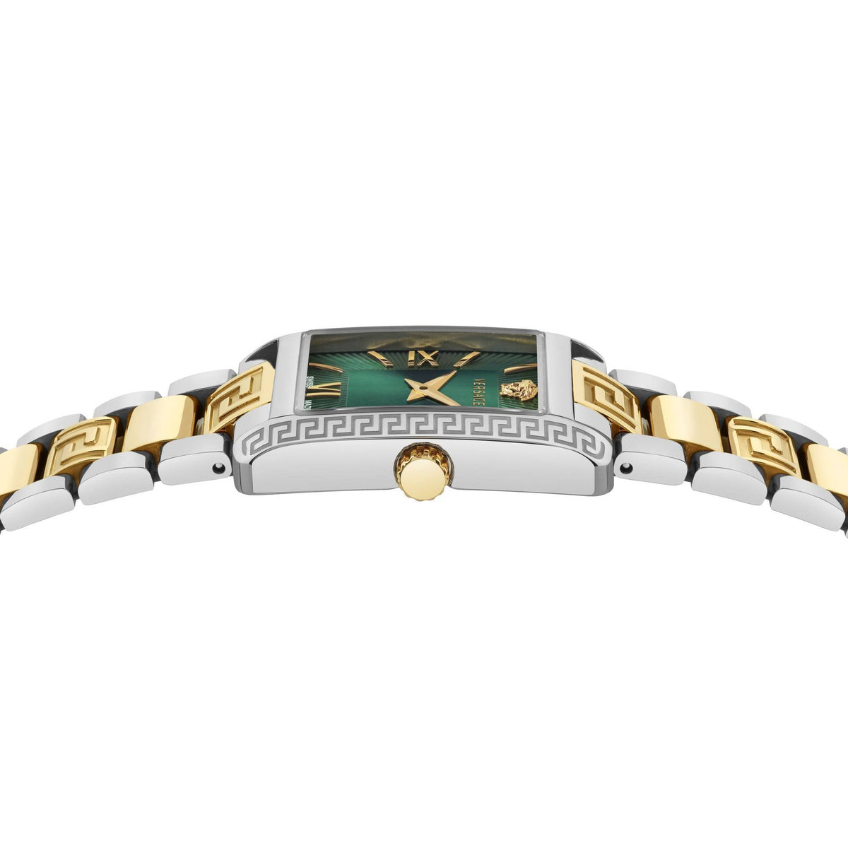 Versace VEKSA0526 Black dial Medusa head and Versace logo at 12h.