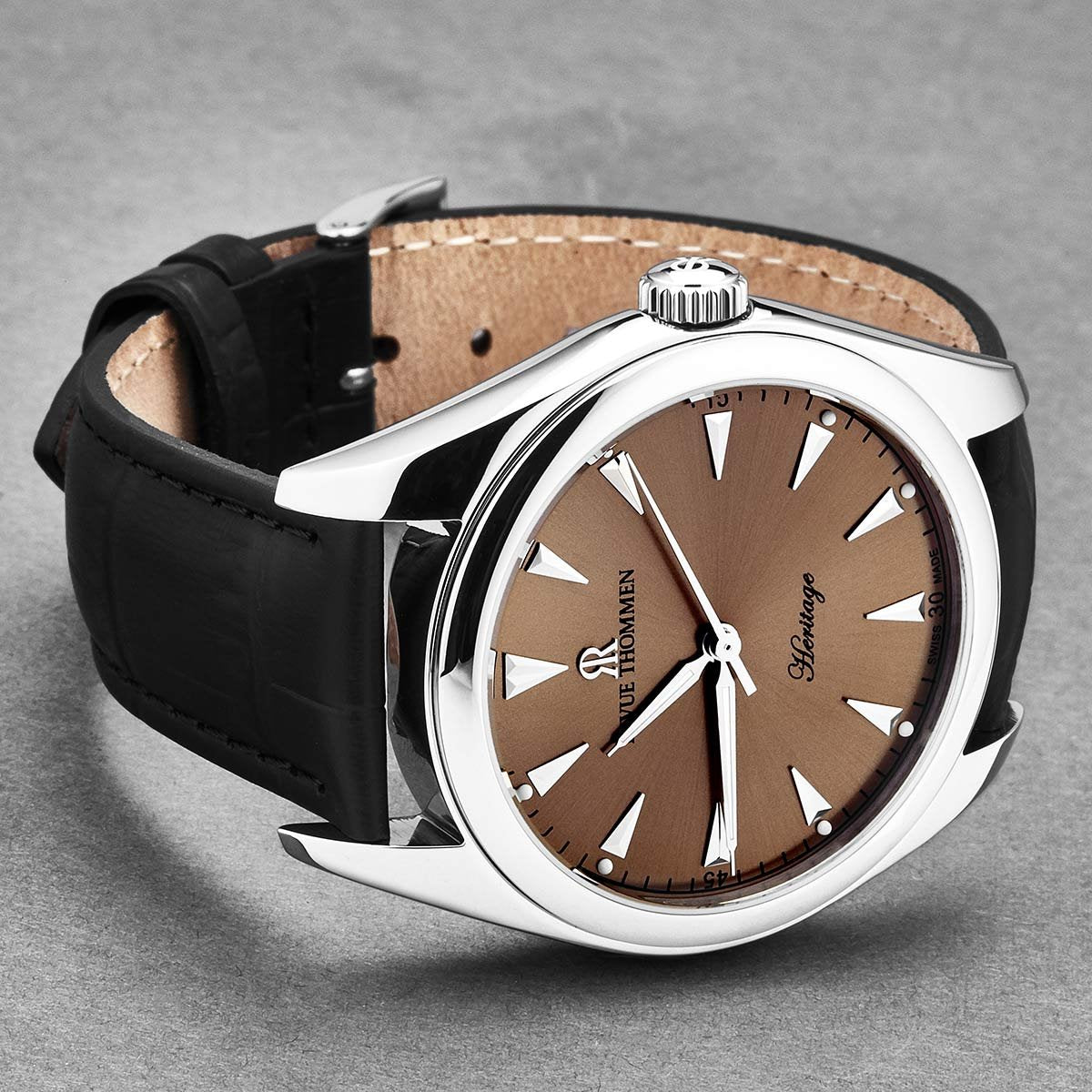 Revue Thommen Herren-Automatikuhr 'Heritage' Zifferblatt braun, schwarzem Lederarmband, 21010-2539