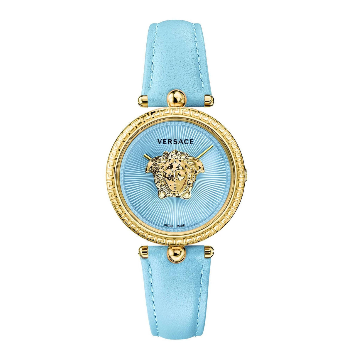Versace Armbanduhr Damen Palazzo 34 mm Goldfarben Hellblau VECQ03125