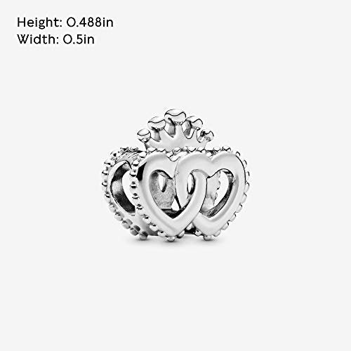 PANDORA Krone und Verschlungene Herzen Charm Sterling-Silber 7,8 x 12,4 x 12,7 mm (T/H/B)