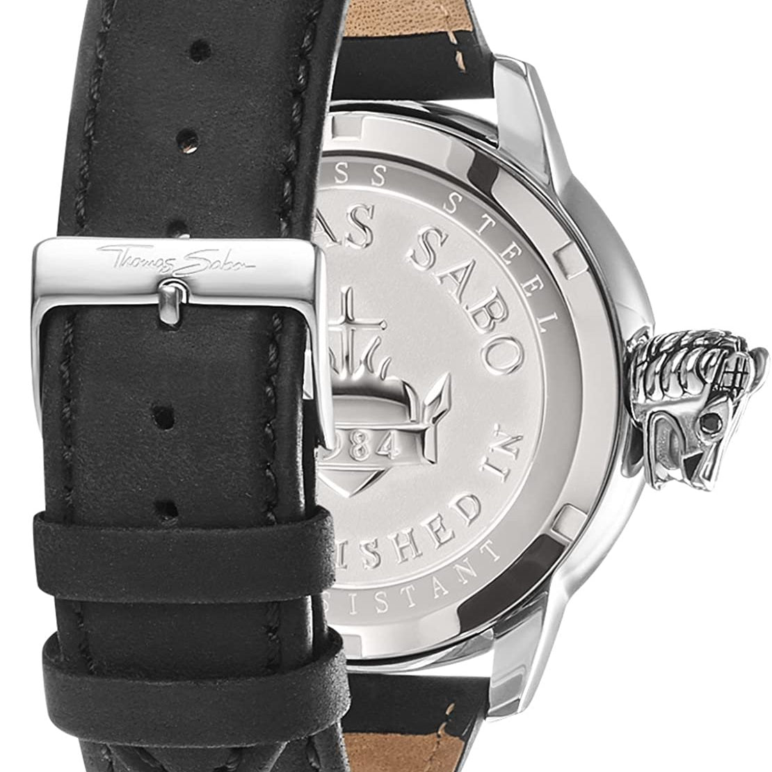 Thomas Sabo Herren Armbanduhr REBEL WITH KARMA 46 mm Armband Leder WA0295-218-203-46 MM