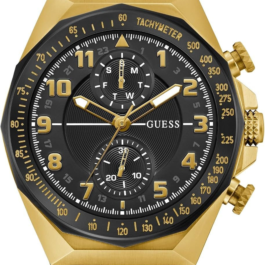 Guess Armbanduhr Herren D1 Multifunktion Bicolor Schwarz Gold GW0902G1