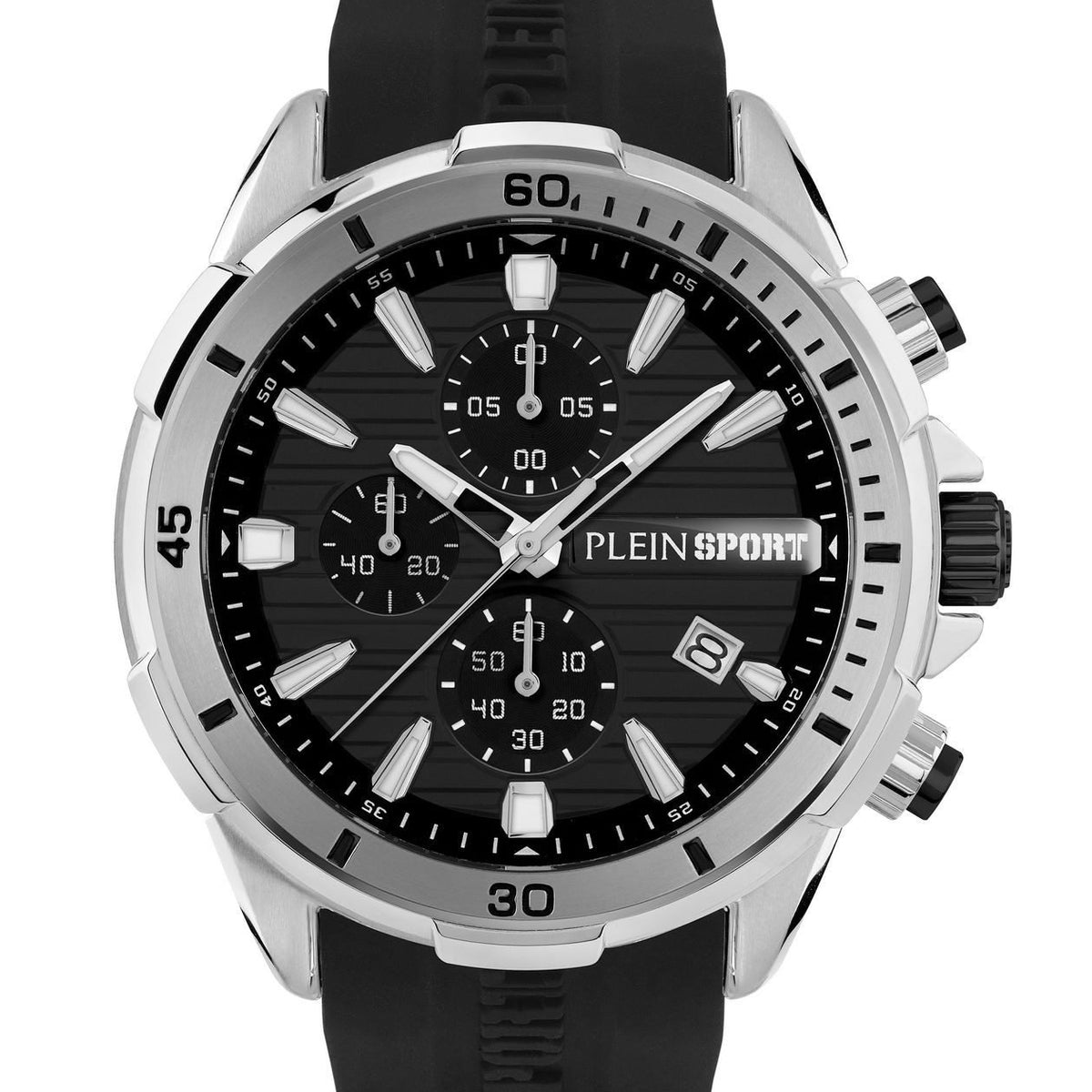 Plein Sport Herren Chronograph IMPACT PSBEA0124 Silber Schwarz Silikon 46 mm