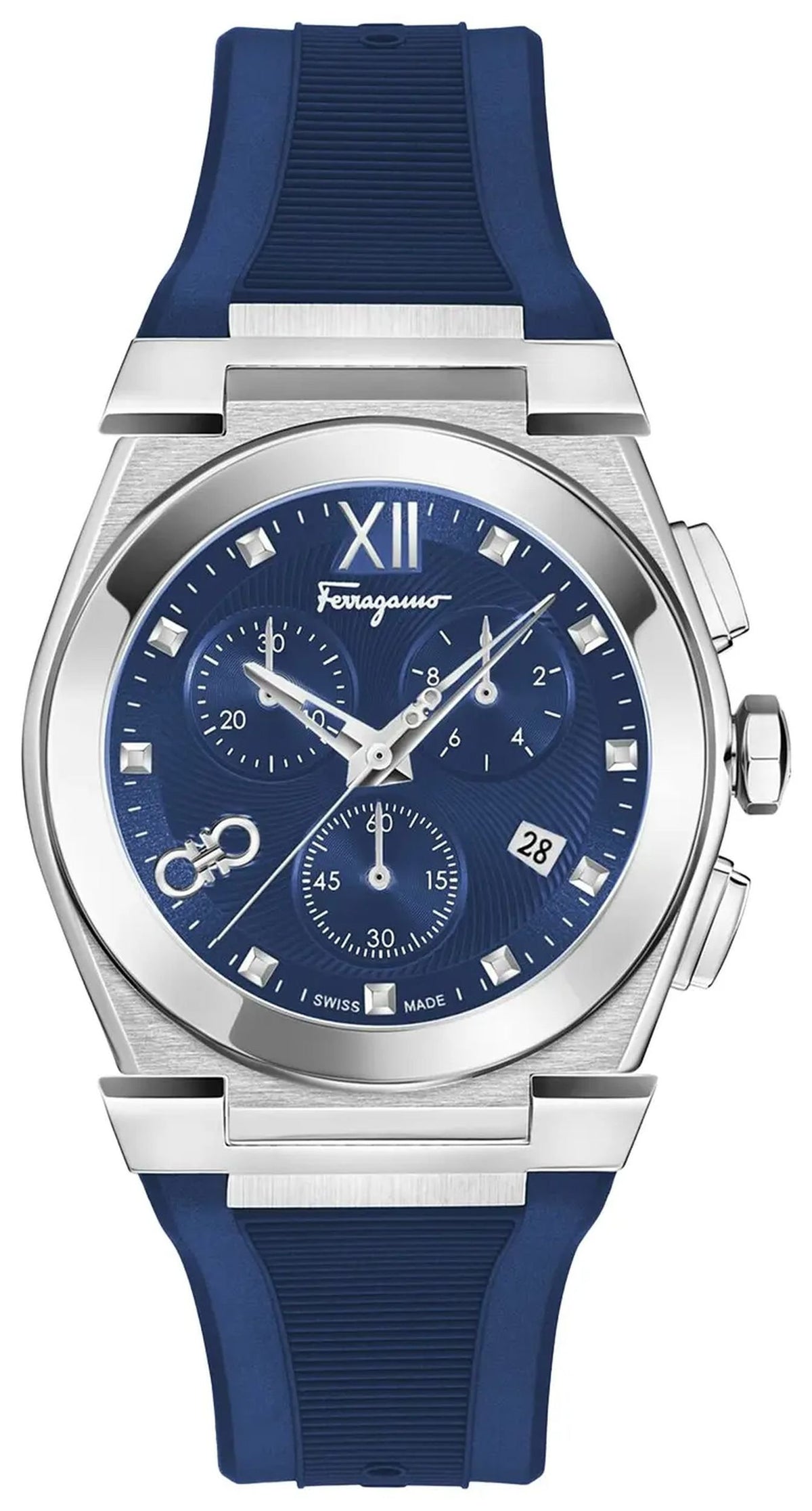 Salvatore Ferragamo Uhr Unisex Vega Chrono Silicone Silber und Blau SF5D00225
