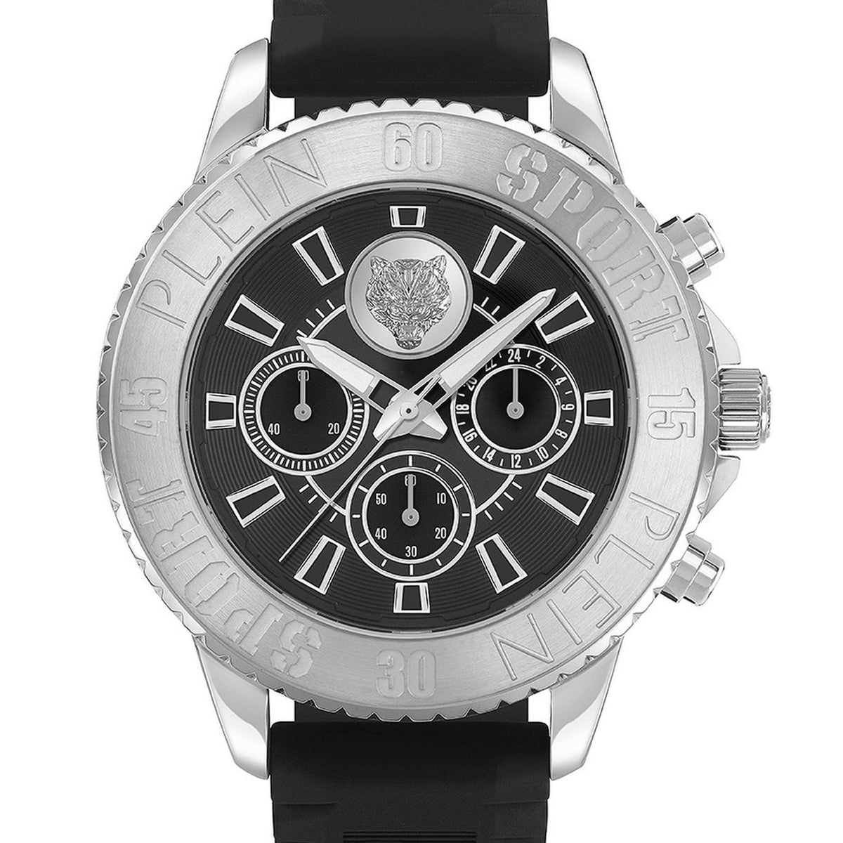 Plein Sport Herren Chronograph GLAM CHRONO PSMEA0124 Edelstahl / Silikon 44 mm
