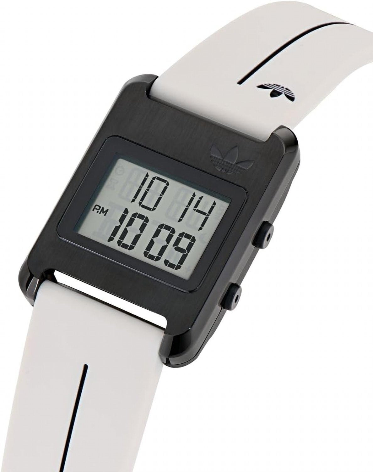 adidas Retro POP Three Unisex Digital Armbanduhr, Quarz, Edelstahl, 31 mm, Silikonarmband, Weiß, 3 bar, Digital LED-Display, AOST25536