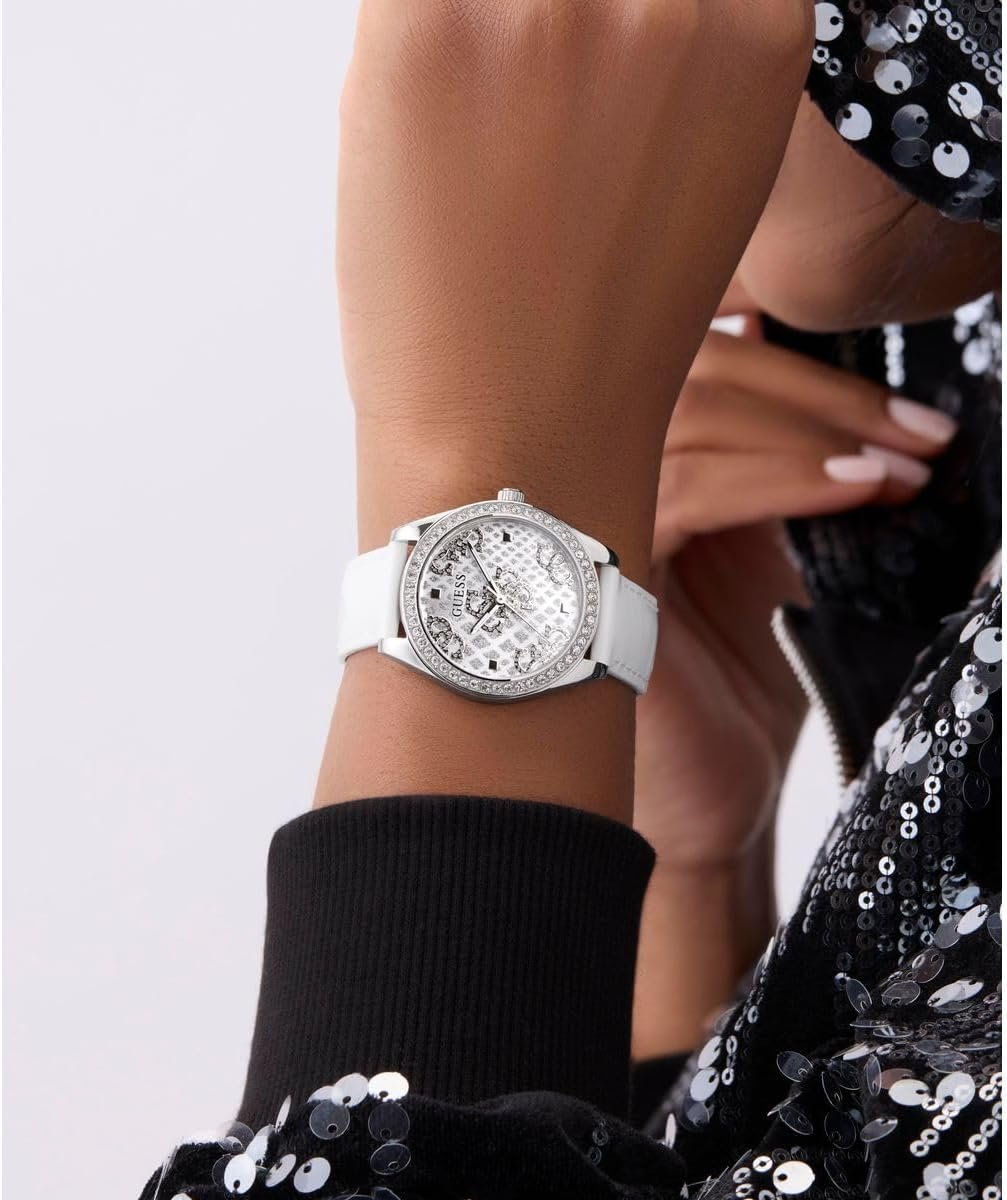 Guess Armbanduhr Damen Guess Ladies White Silver Tone Analog Watch GW0989L1 Silber Weiß GW0989L1