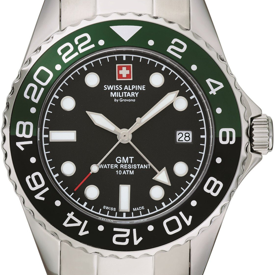 Swiss Alpine Military Herren Uhr GMT Analog Quarz 7052 Edelstahl 7052.1138