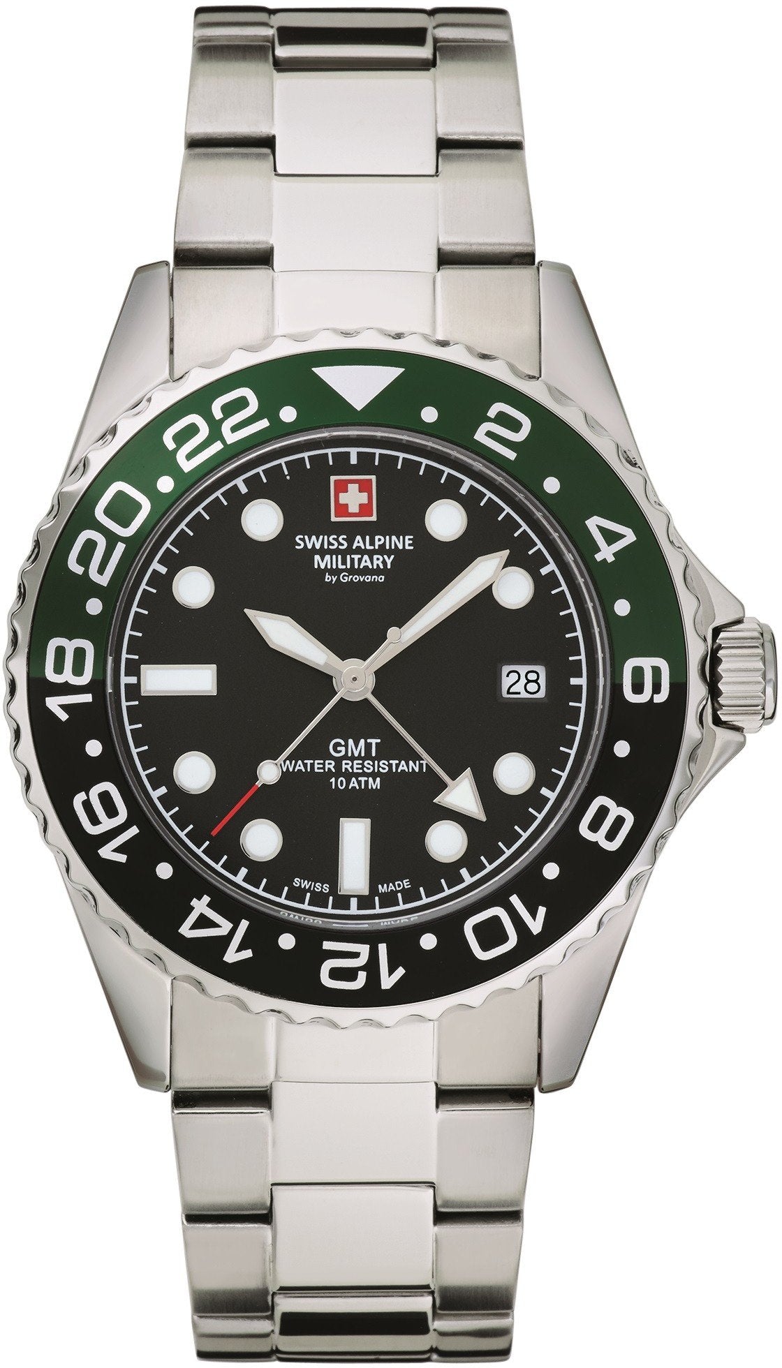 Swiss Alpine Military Herren Uhr GMT Analog Quarz 7052 Edelstahl 7052.1138