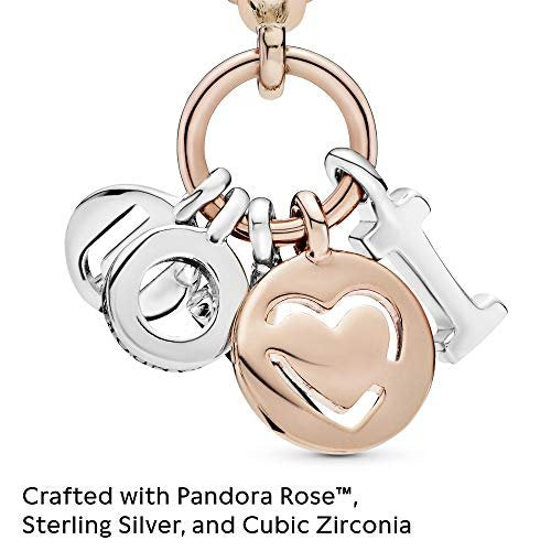 PANDORA I Love You Buchstaben Charm-Anhänger mit Sterling-Silber und 14 Karat rosévergoldete Metalllegierung und Cubic Zirkonia Steinen Moments Collection