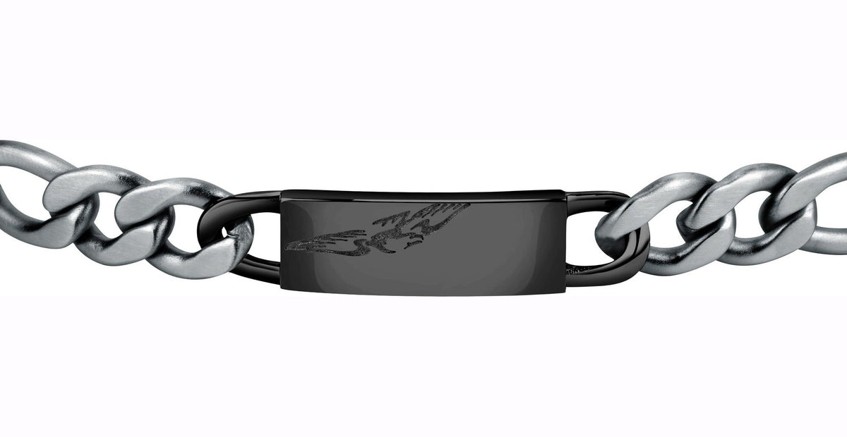 SECTOR Herren Armband ENERGY BR. BLK TAG WITH EAGLE+SS 22CM