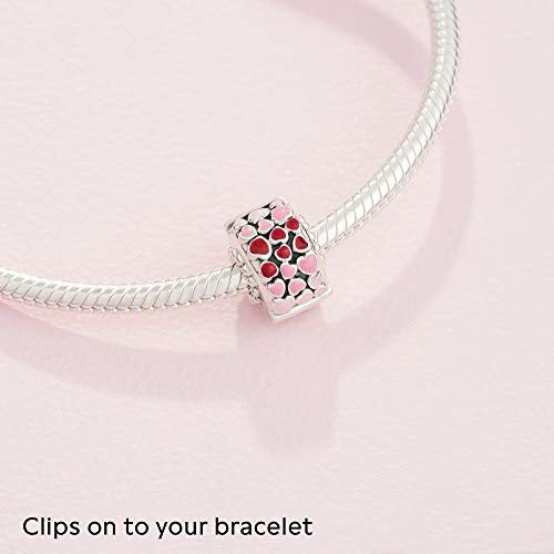 PANDORA Rotes und rosafarbenes Herz Charm Sterling-Silber 10,8 x 10,8 x 6,6 mm (T/H/B)