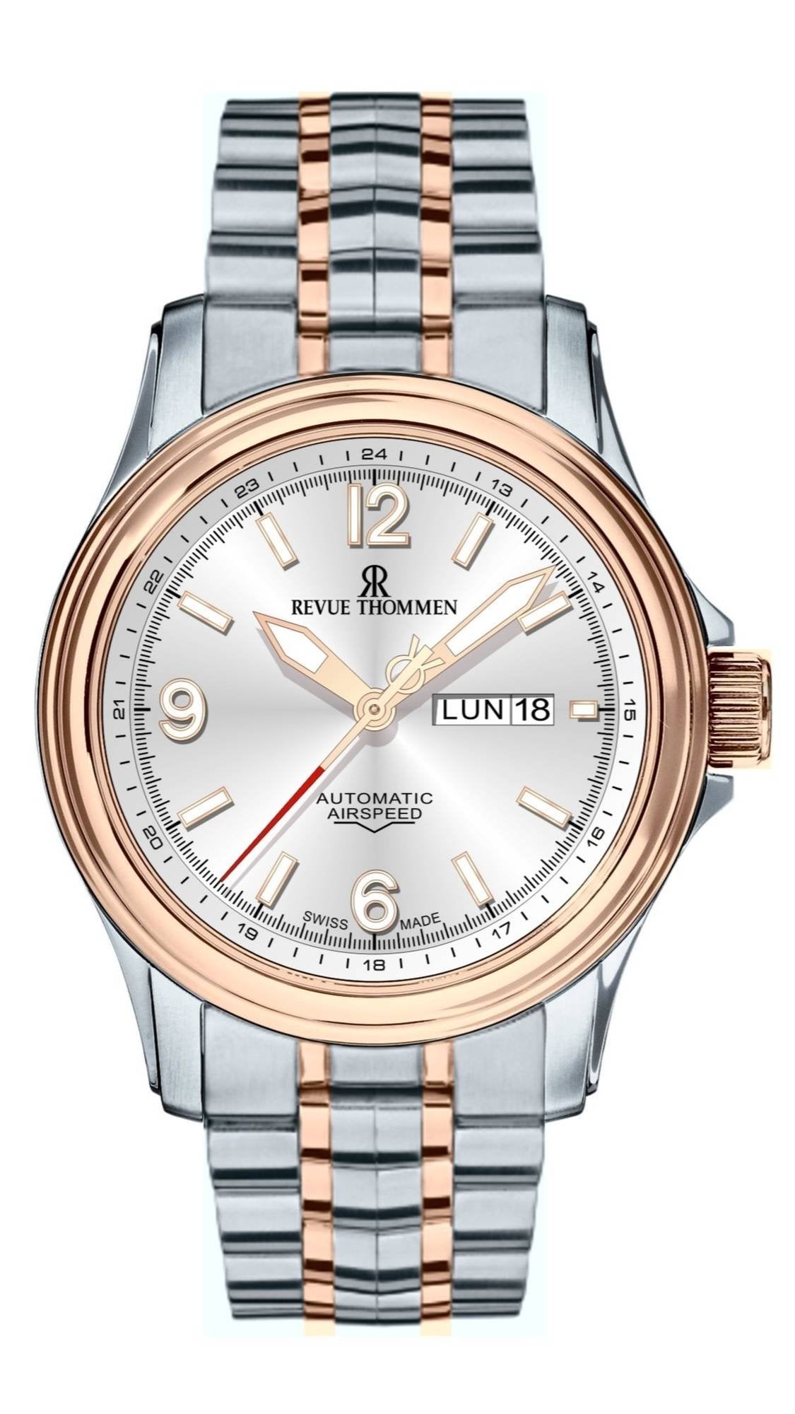 Revue Thommen Uhr Herren Air Speed Xlarge Silber Bicolor 16040.2452