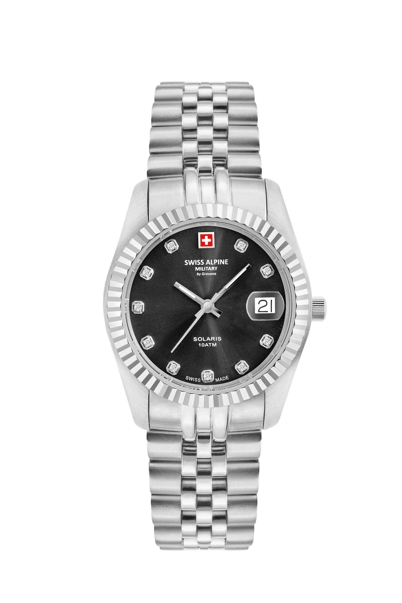Swiss Alpine Military by Grovana Armbanduhr Damen Solaris Schwarz Silber 7716.1237