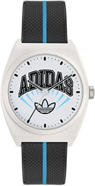 adidas Project Two Unisex Armbanduhr, Quarz Analog, Kunststoff, 38 mm, Kunststoffarmband, Schwarz, 5 bar, Zifferblattfarbe: Mehrfarbig, AOST25038