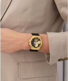 Guess Analoguhr Herren Vinyl 44mm 3ATM / Limited Edition Lunar New Year Black Gold Tone Analog Watch Schwarz Gold GW0979G1