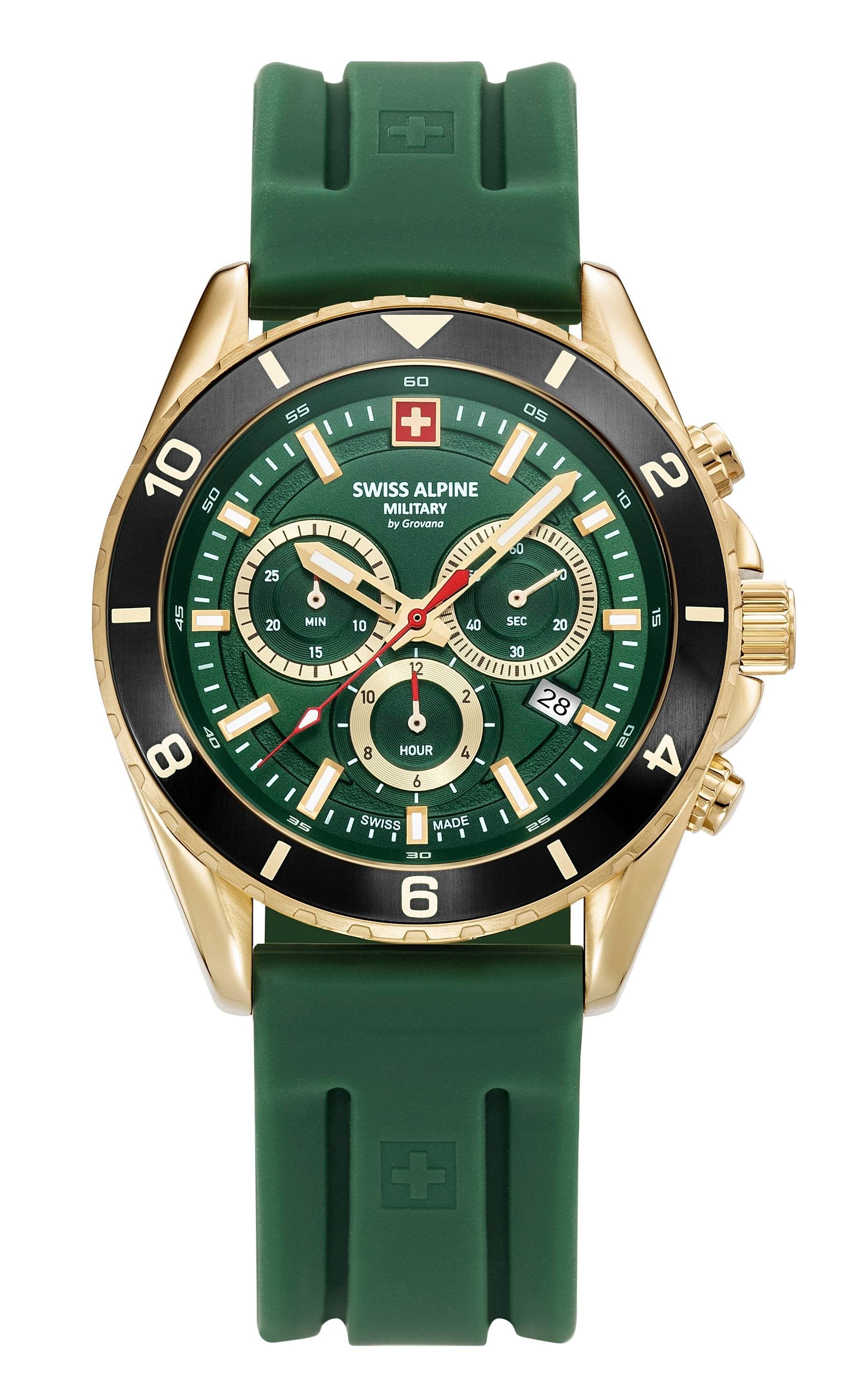 Swiss Alpine Military Herrenuhr 7034.9818 Sierra, Chronograph, Edelstahl, Grün-Gold, Artikelnummer 7034.9818