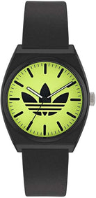 adidas Project Two Unisex Armbanduhr, Quarz Analog, Kunststoff, 38 mm, Kunststoffarmband, Schwarz, 5 bar, Zifferblattfarbe: Grün, AOST25549