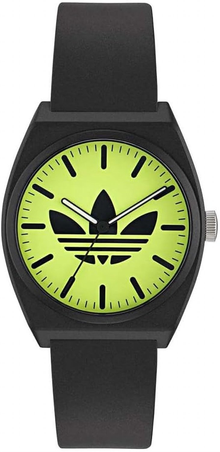 adidas Project Two Unisex Armbanduhr, Quarz Analog, Kunststoff, 38 mm, Kunststoffarmband, Schwarz, 5 bar, Zifferblattfarbe: Grün, AOST25549