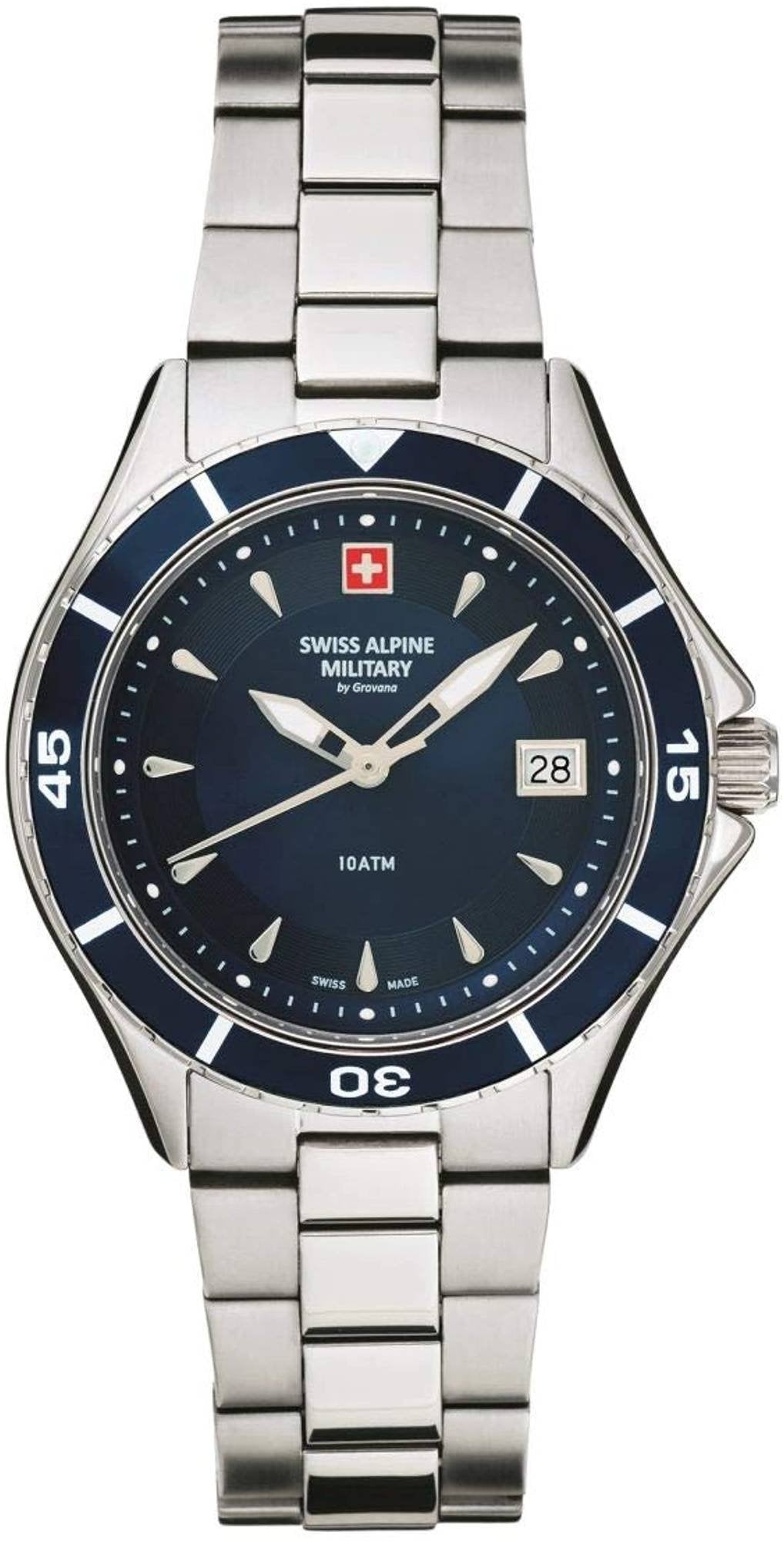 Swiss Alpine Military Damen Armbanduhr Taucheruhr Nautilus silber/blau 7740.1135