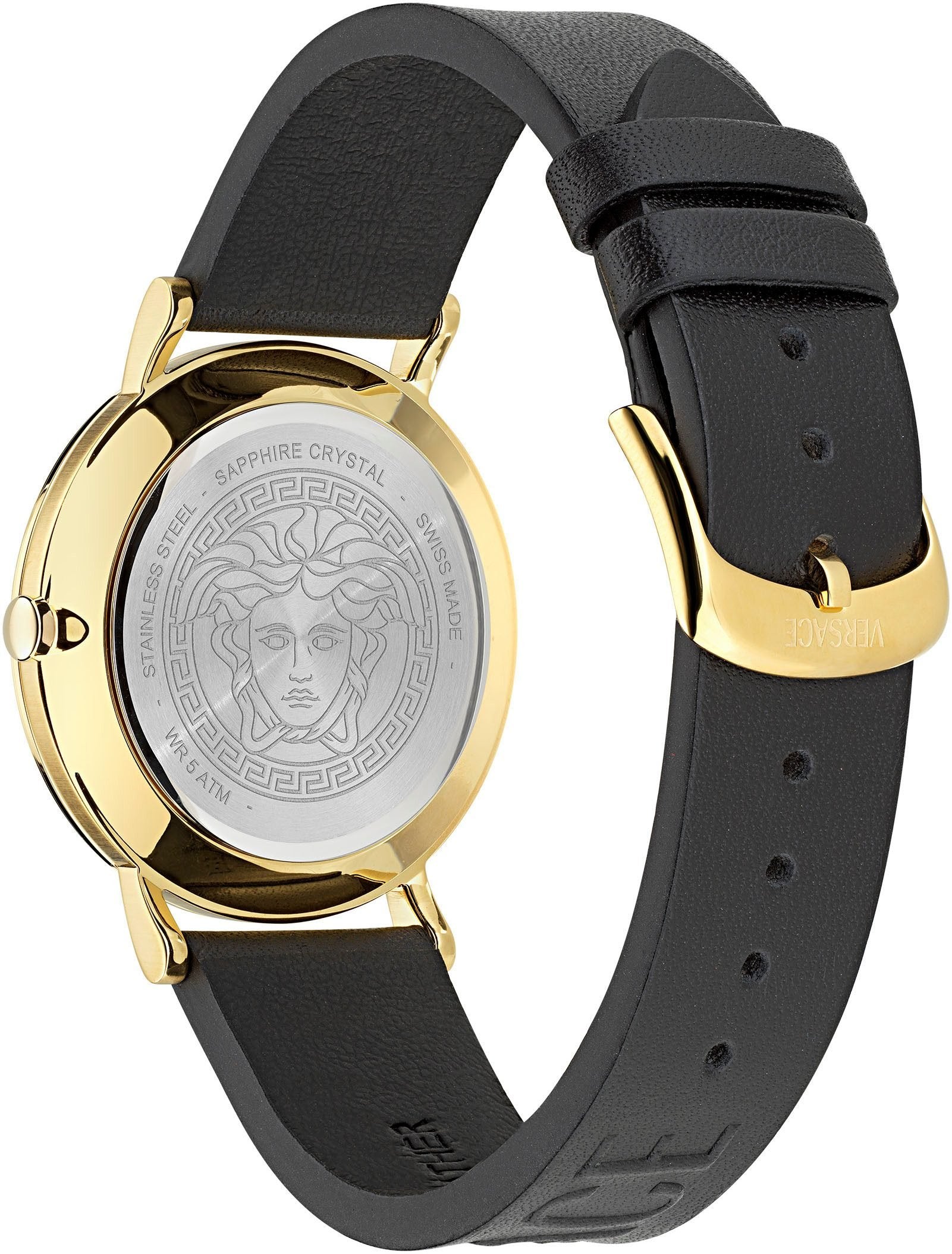 Versace Herren Uhr Greca Slim Gold Schwarz Leder VE8Q00224
