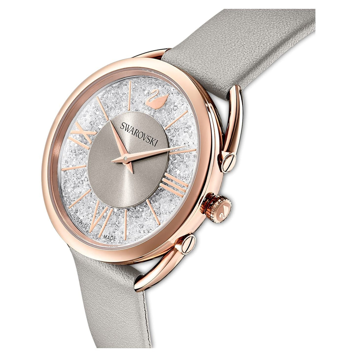 Swarovski Armbanduhr Crystalline-Glam-Uhr-Lederarmband-Grau-Rosegold-Legierungsschicht-PVD-Finish 5452455