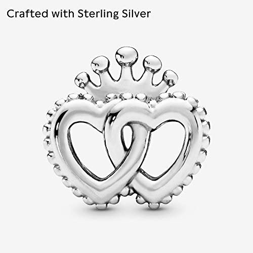 PANDORA Krone und Verschlungene Herzen Charm Sterling-Silber 7,8 x 12,4 x 12,7 mm (T/H/B)