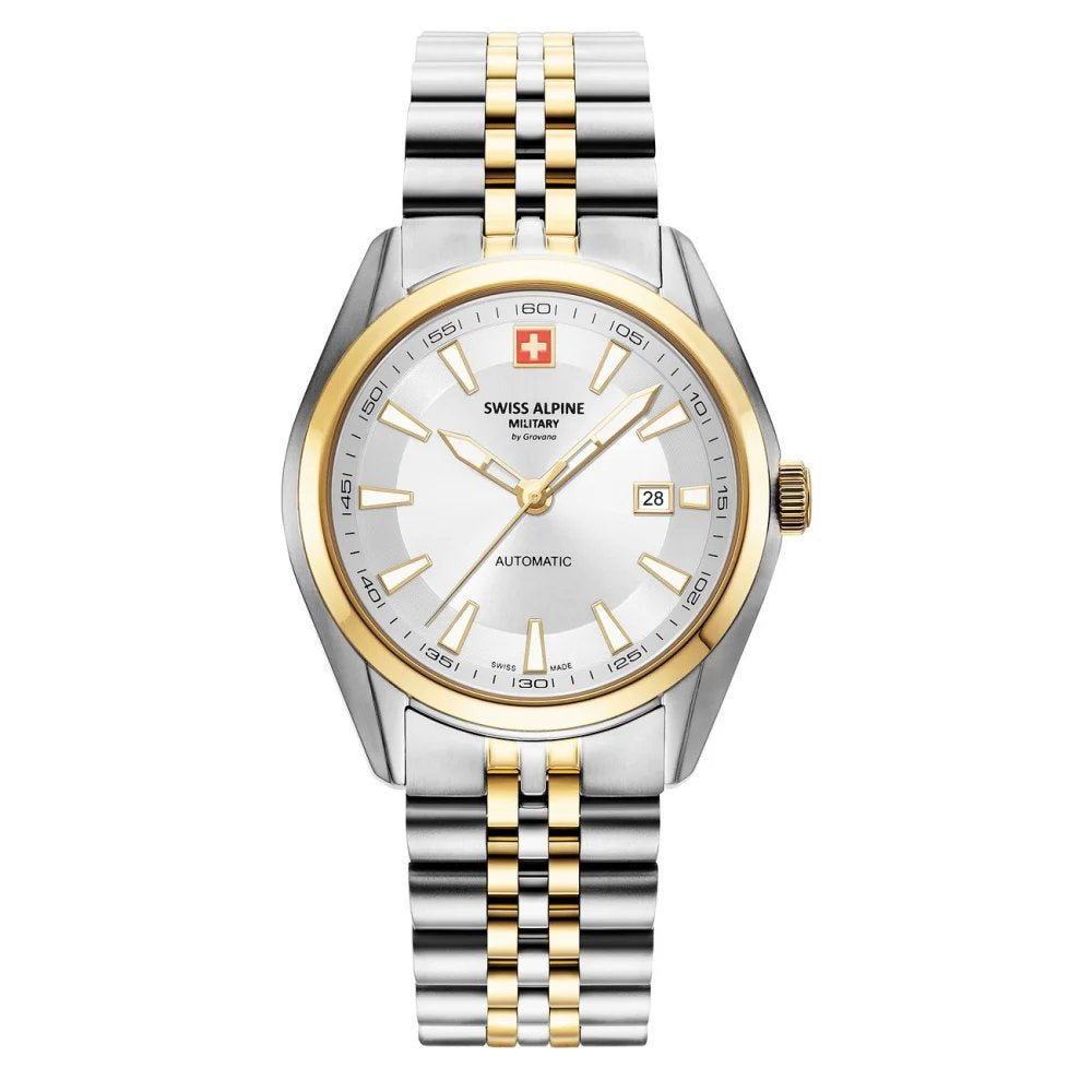 Swiss Alpine Military by Grovana Herrenuhr Admiral Elite Automatik Silber Gold 7091.2142