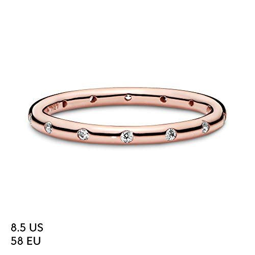 PANDORA Einfacher Funkelnder Band Ring in Roségold mit 14 Karat rosévergoldete Metalllegierung und Cubic Zirkonia Timeless Collection, Größe 52