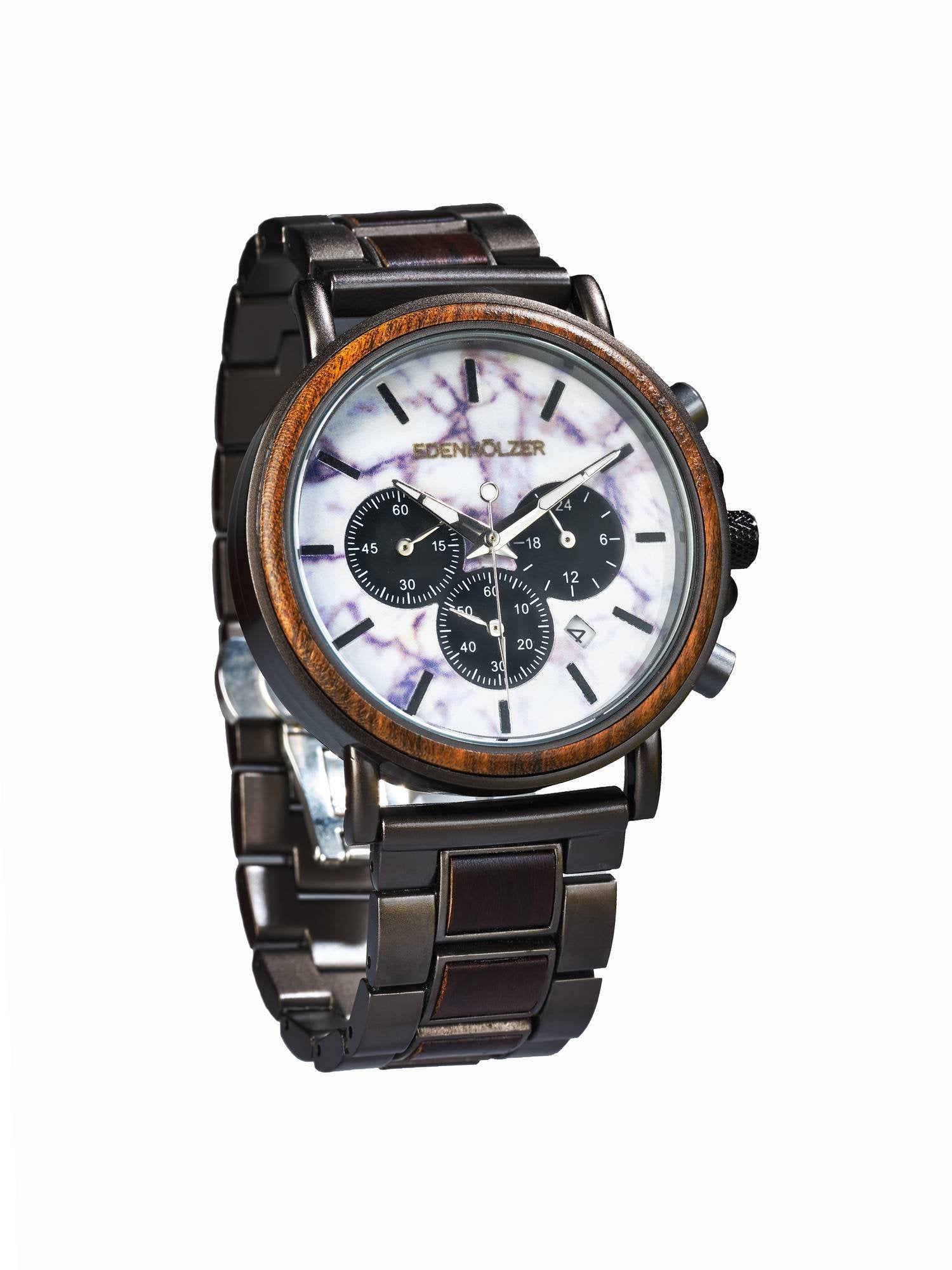 Edenhölzer Holzuhr Herren Armbanduhr Chronograph Holzarmband Hardlex Martinique Datumsanzeige