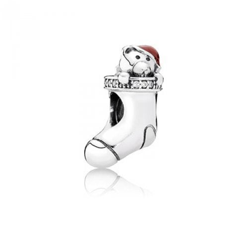 PANDORA Weihnachtsstrumpf Silber Zirkonia & Emaille Charm