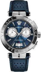 Versace Herrenuhr Analog Quarz mit Lederband VE1D02223, blau, Mode