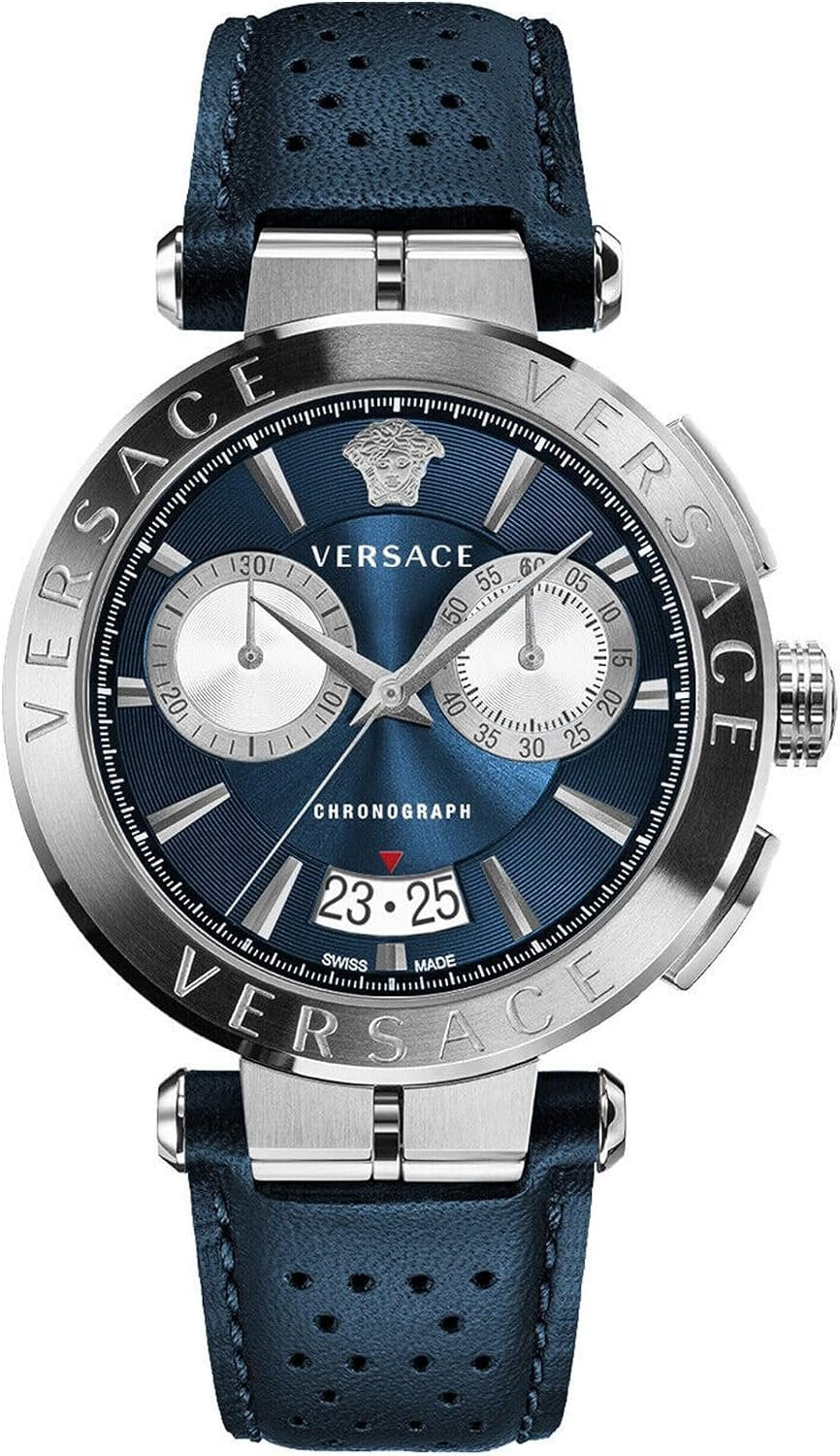 Versace Herrenuhr Analog Quarz mit Lederband VE1D02223, blau, Mode