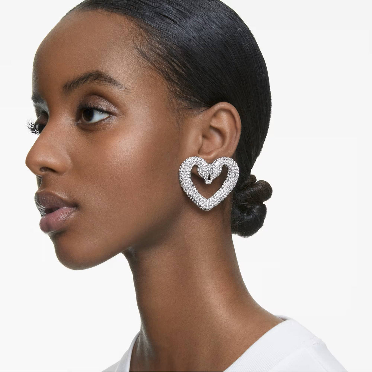 Swarovski Damen Ohrclips Una Herz Weiß, Rhodiniert 5626172