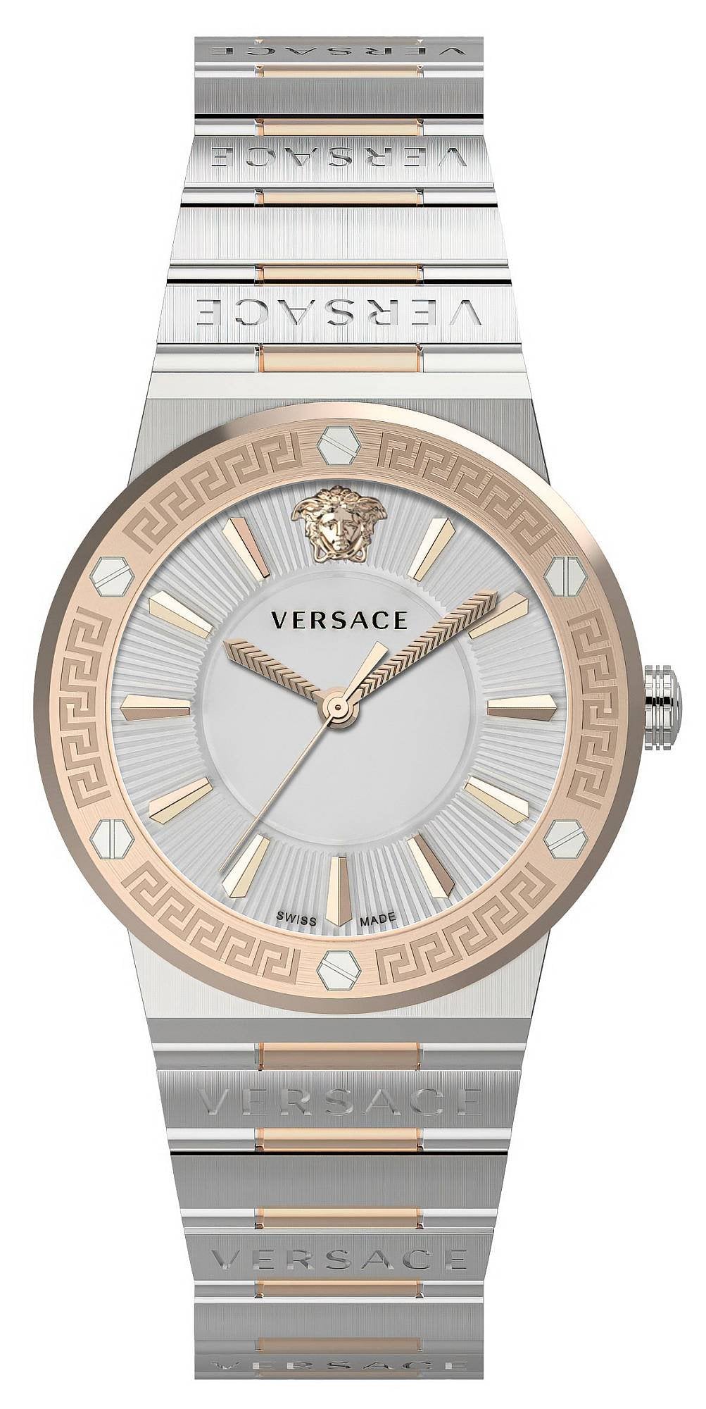 Versace Damen Armbanduhr Greca Logo Silber Gold VEVH01020